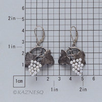 Grape leaves and fruits oxidized silver earrings with Lever-Back Ear Wires