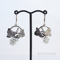 Grape leaves and fruits oxidized silver earrings with Lever-Back Ear Wires