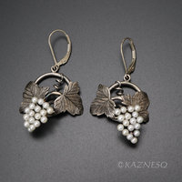 Grape leaves and fruits oxidized silver earrings with Lever-Back Ear Wires