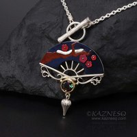 Tibetanite silver and shakudo Keum Boo necklace of plum blossom motif