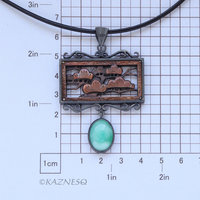 (C) KAZNESQ:Japanese Pine Tree pattern copper and oxidized silver pendant neckla