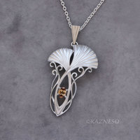 (C) KAZNESQ: Art Nouveau style Ginkgo Leaves Silver pendant necklace with Natura