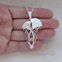 (C) KAZNESQ: Art Nouveau style Ginkgo Leaves Silver pendant necklace with Natura