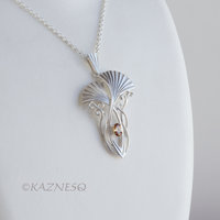 (C) KAZNESQ: Art Nouveau style Ginkgo Leaves Silver pendant necklace with Natura