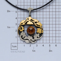 Asian Happy Cloud motif Keum Boo pendant of silver and citrine