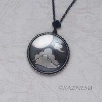 (C) KAZNESQ: Japanese style happy clouds pattern Keum Boo oxidized silver pendan
