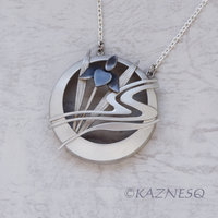 Art Nouveau style iris matte finished silver pendant necklace