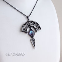 Art Nouveau style Arch pendant necklace with amethyst lined with Paua shell