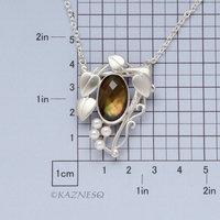 Citrine + Mother of Pearl leaf motif Art nouveau matte silver pendant necklace