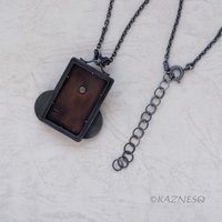 Lotus motif Alexandrite copper and silver rectangle pendant necklace
