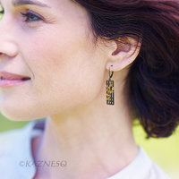 Twig motif Black and Gold tone rectangle lattice asymmetrical Silver Earrings