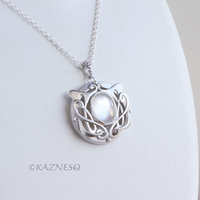 Art Nouveau style matte finished Silver and Quartz lined with Mother Of Pearl Pendant Necklace