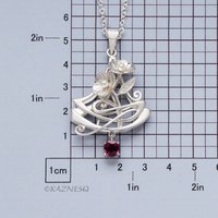 Elegant Statement! Art Nouveau-Style Matte Silver Flower Pendant with Rhodolite Garnet