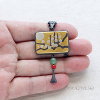 SOLD: Japanese aesthetic : Gold Keum Boo Plum Blossoms Art Oxidized Silver Pendant