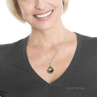 Add Green to your Casual Outfits! : Rutilated Peridot Art Deco inspired Oxidized Silver Pendant Necklace