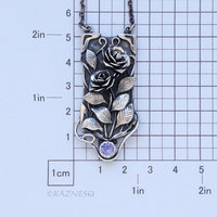 Detailed Beauty of the Wild Rose, Oxidized Silver Tanzanite Pendant Necklace
