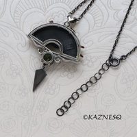 Japanese Garden Inspired Pendant - Oxidized Silver, Brass Ginkgo & Tourmaline Peridot