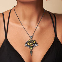 Japanese Garden Inspired Pendant - Oxidized Silver, Brass Ginkgo & Tourmaline Peridot