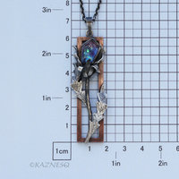 Oxidized Silver Thistle Pendant with a copper frame, Amethyst Mother of Pearl, Botanical Jewelry