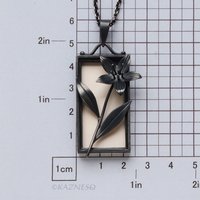 Sterling Silver Framed Flower Pendant - Handmade Black and White Botanical Necklace