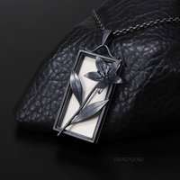 Sterling Silver Framed Flower Pendant - Handmade Black and White Botanical Necklace