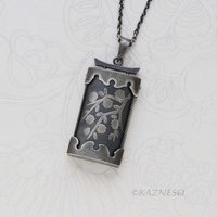 Handmade Oxidized Silver Blossom Pendant — Fine Silver Foil Kem Boo, Japanese Ink Painting Necklace, Artisan Sterling Silver Jewelry