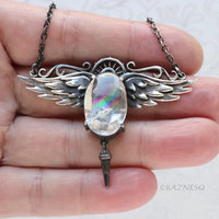 Rainbow Quartz Angel Wings Necklace – Sterling Silver Handmade Pendant