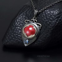 Oxidized Sterling Silver Pendant Necklace – Hido Copper Cab & Blue Spinel, Japanese Heat Patina, Filigree, Handmade Artisan Jewelry