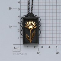 Gothic Botanical Necklace – Oxidized Silver Shadowbox Pendant with Gold Vermeil Ironpunk Flower