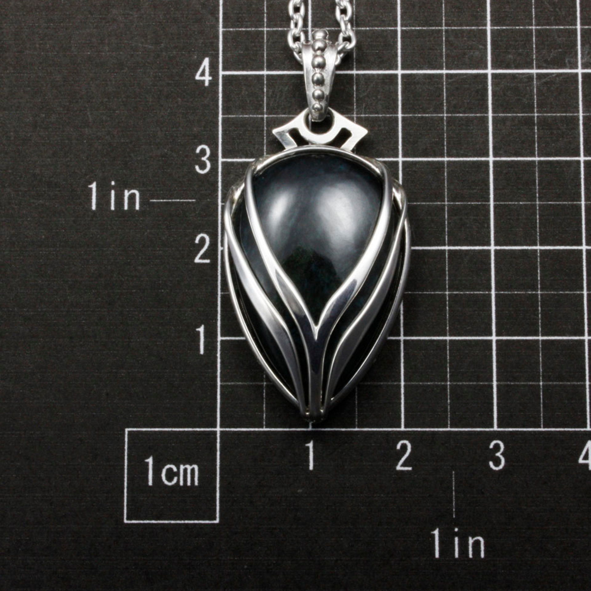 SOLD: Velvet obsidian silver pendant with stream lines