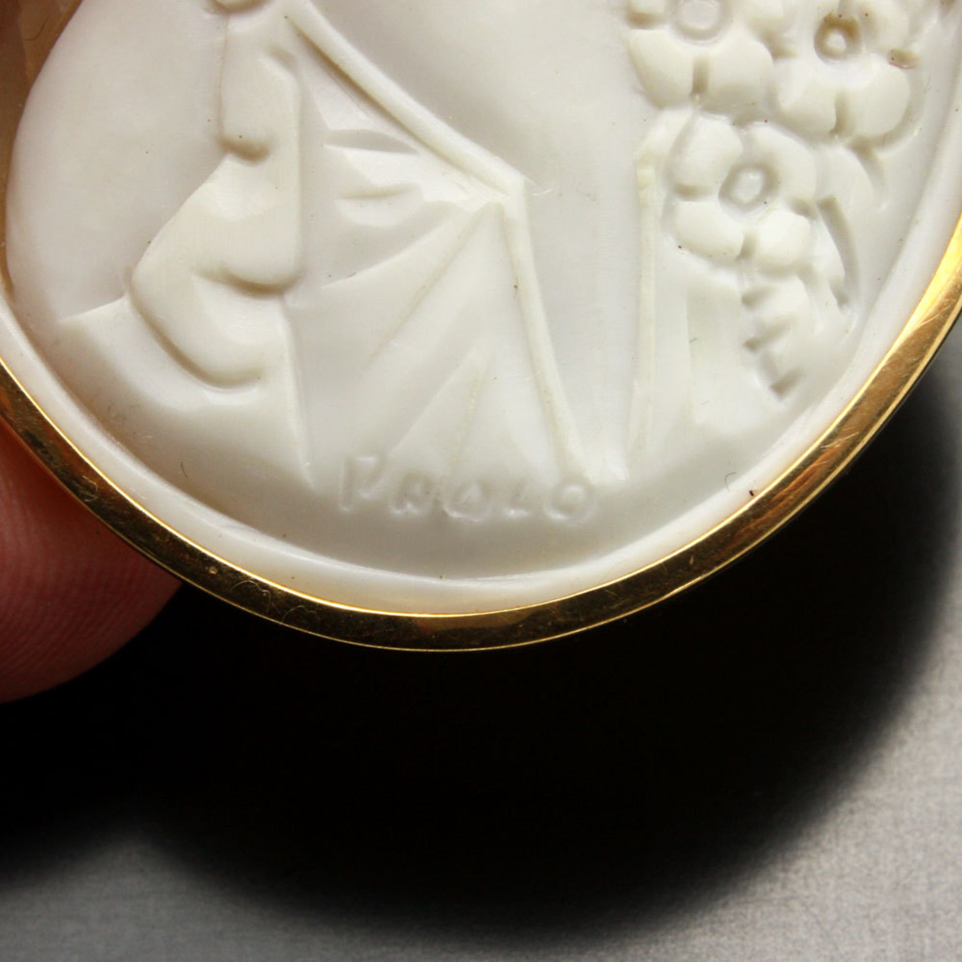 Vintage Shell cameo hand carved by an artist with gold frame(C2)