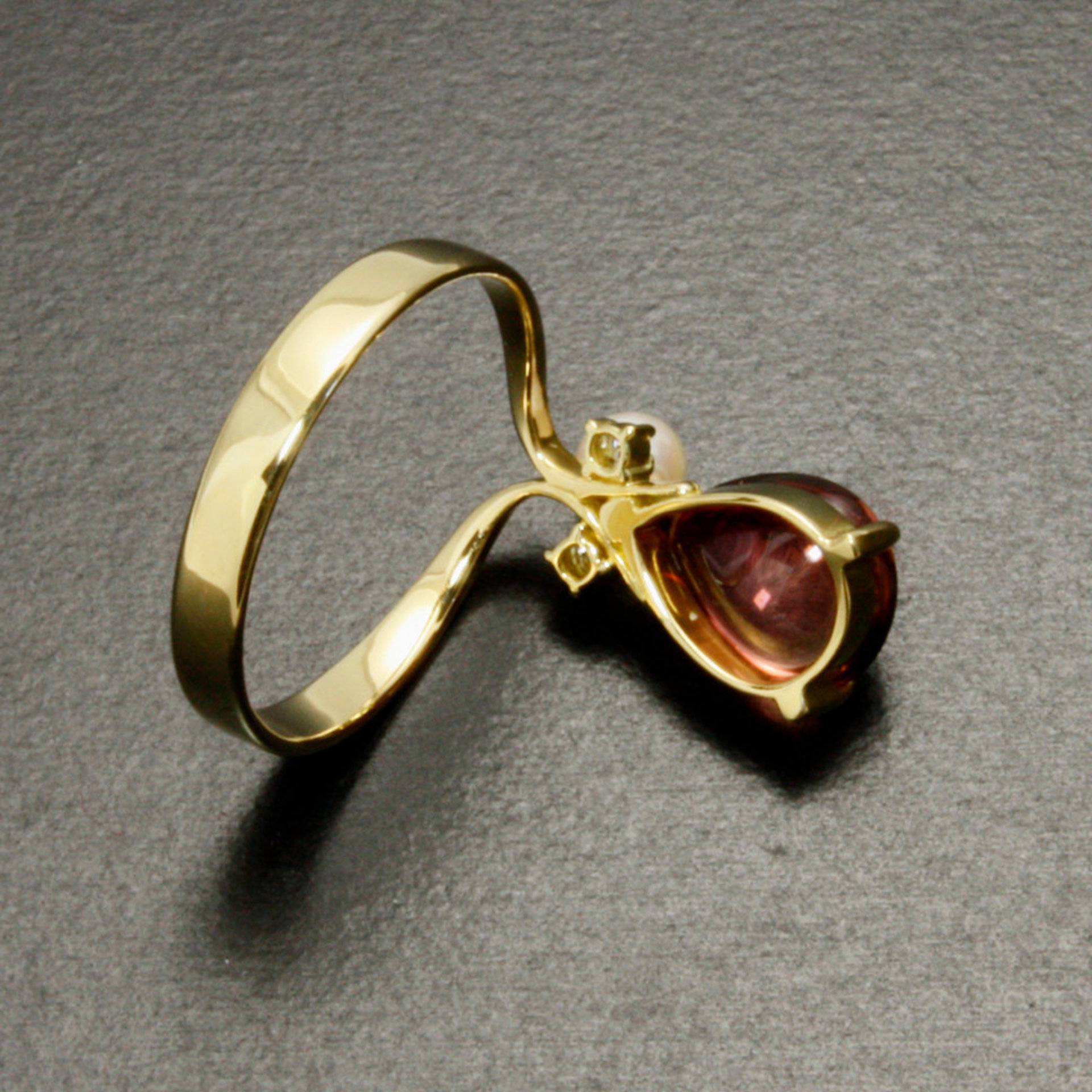 Bicolor tourmaline cab ring