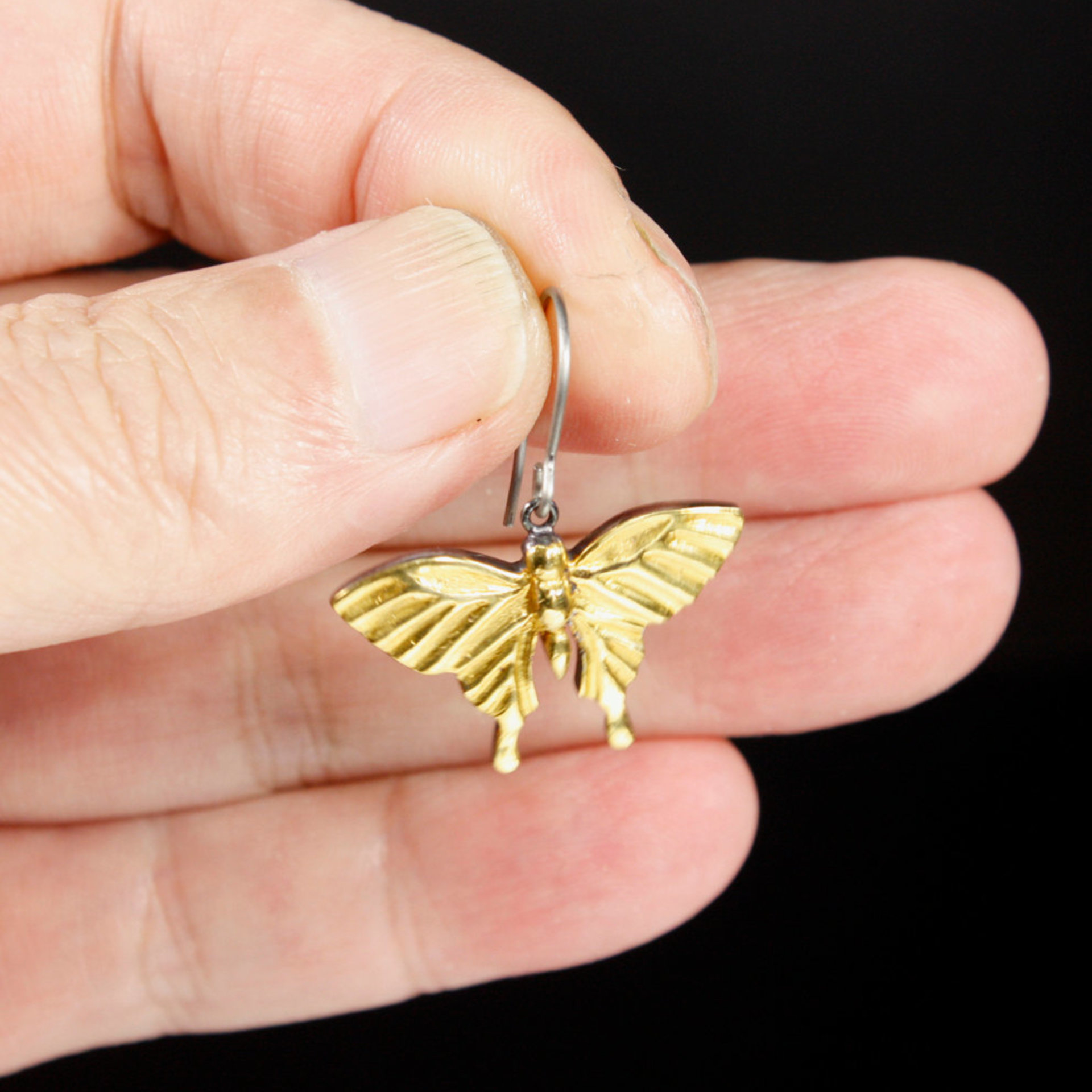 Sold: Fine gold Keum Boo silver butterfly earrings