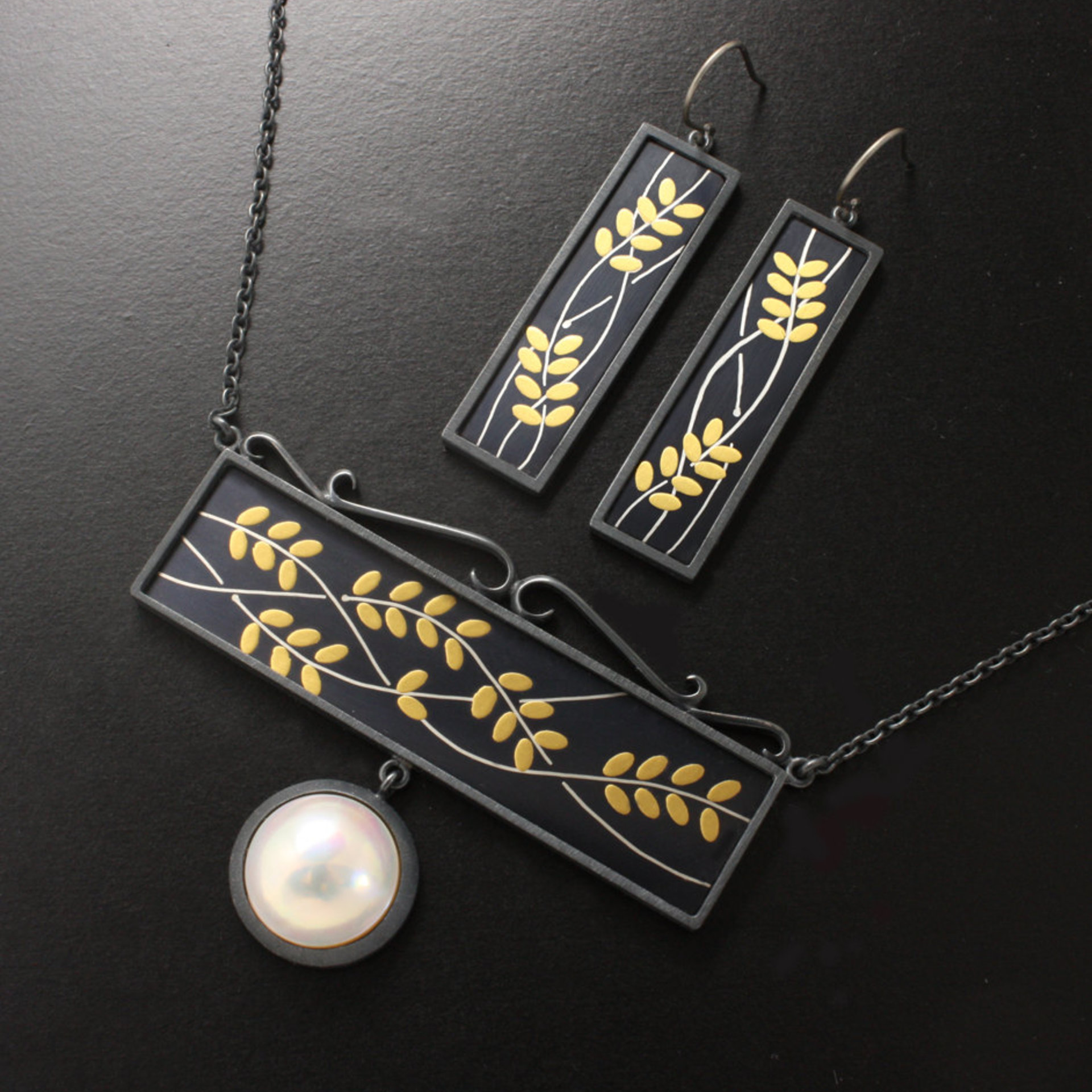 SOLD: Set of Japanese bush clover motif necklace and earrings