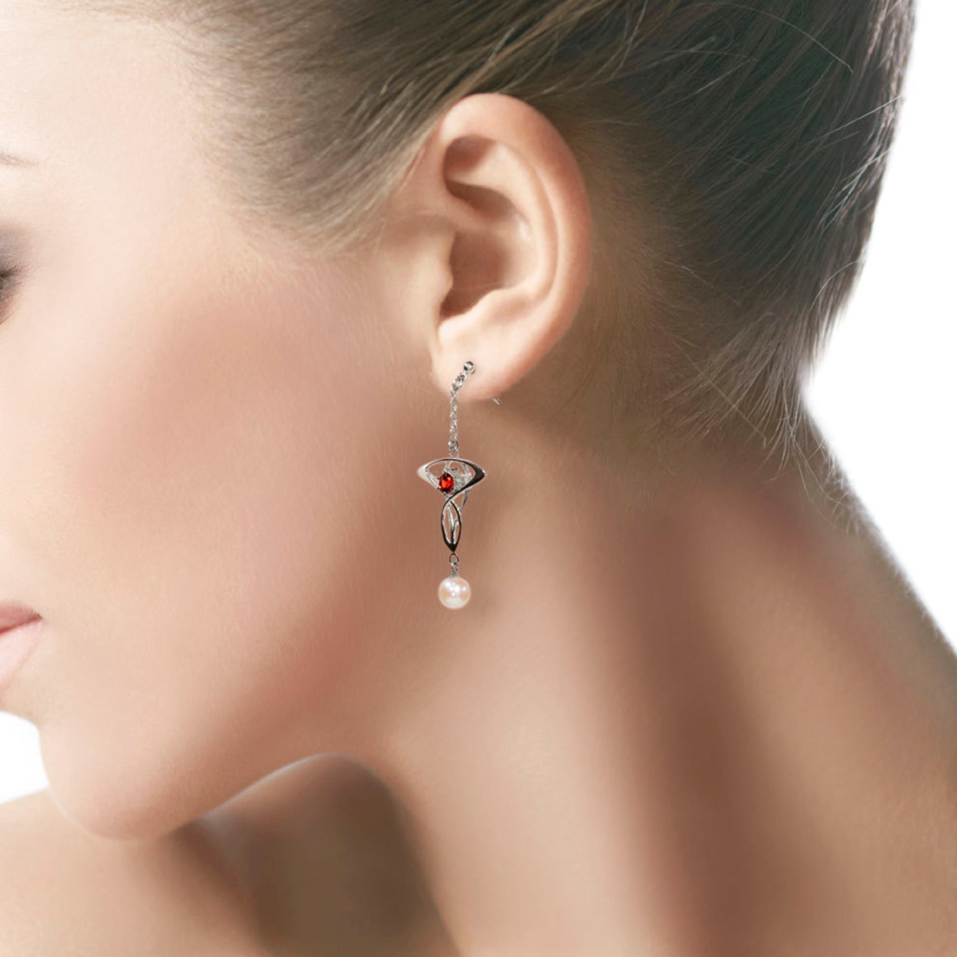 SOLD: Art Nouveau style earrings with vivid red sapphire