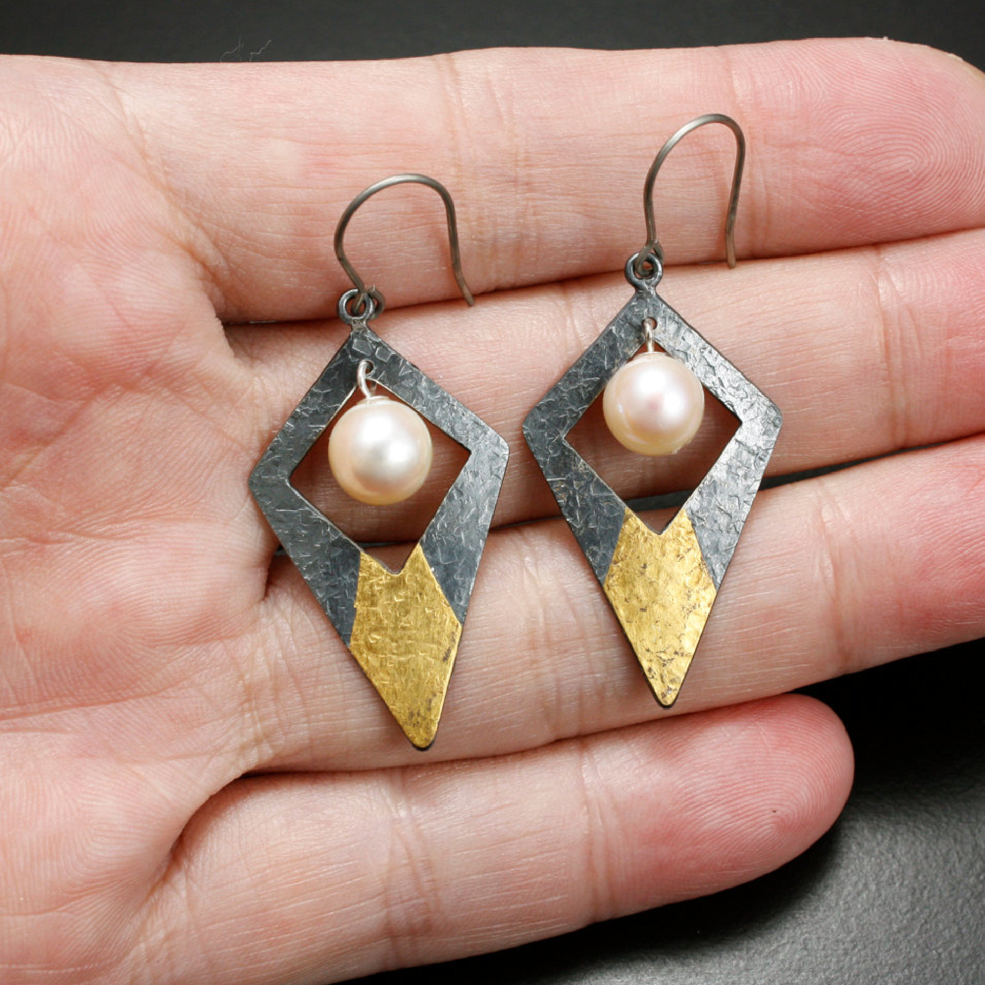 SOLD: Diamond shape Keum Boo pearl earrings