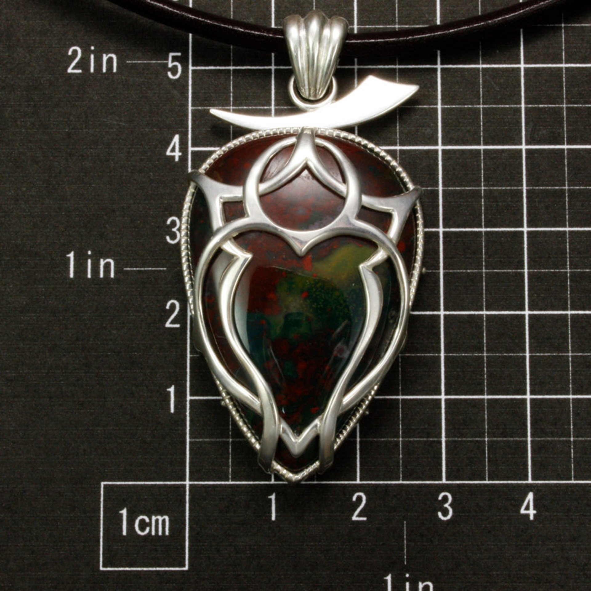 Bloodstone unisex tribal tattoo motif silver pendant necklace