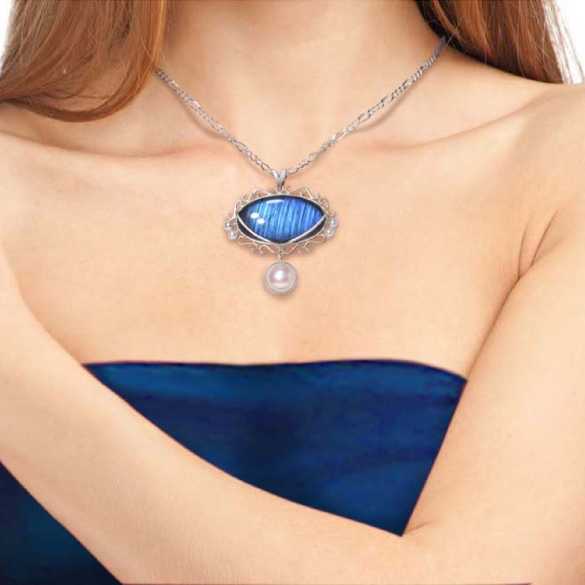 SOLD: Blue Labradorite and pearl pendant by KAZNESQ