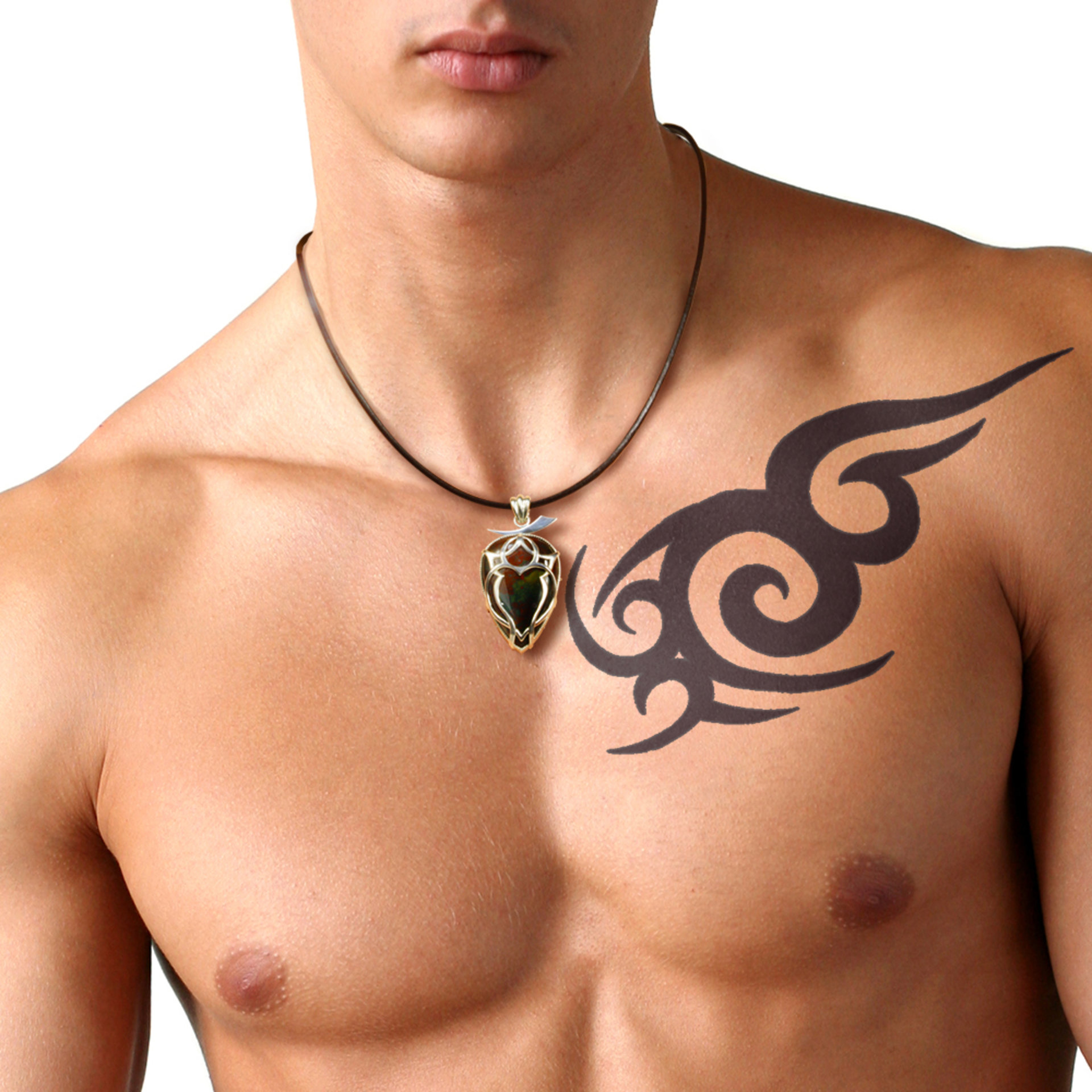 Bloodstone unisex tribal tattoo motif silver pendant necklace