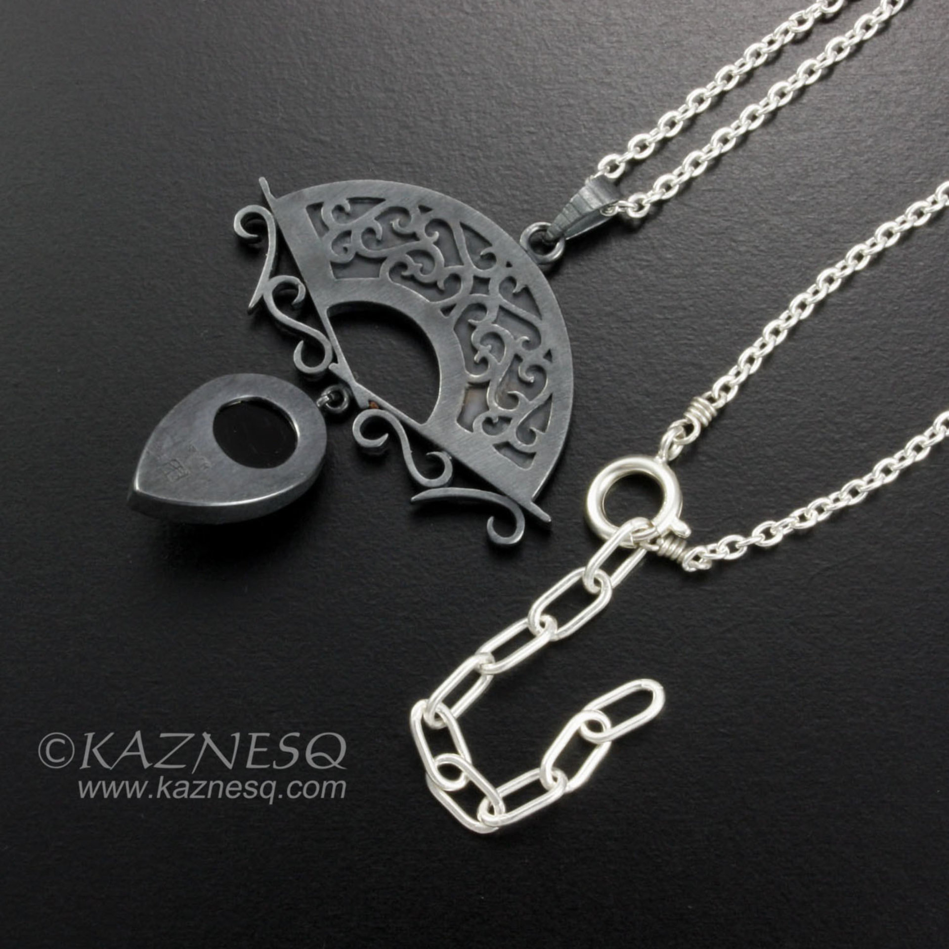 (C) KAZESQ:  Spring flower Keum Boo silver  necklacewith a rutilated quartz