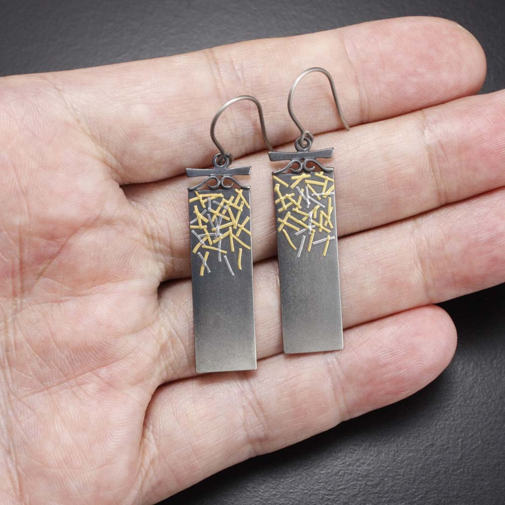 SOLD: Gold and silver strips Keum Boo earrings