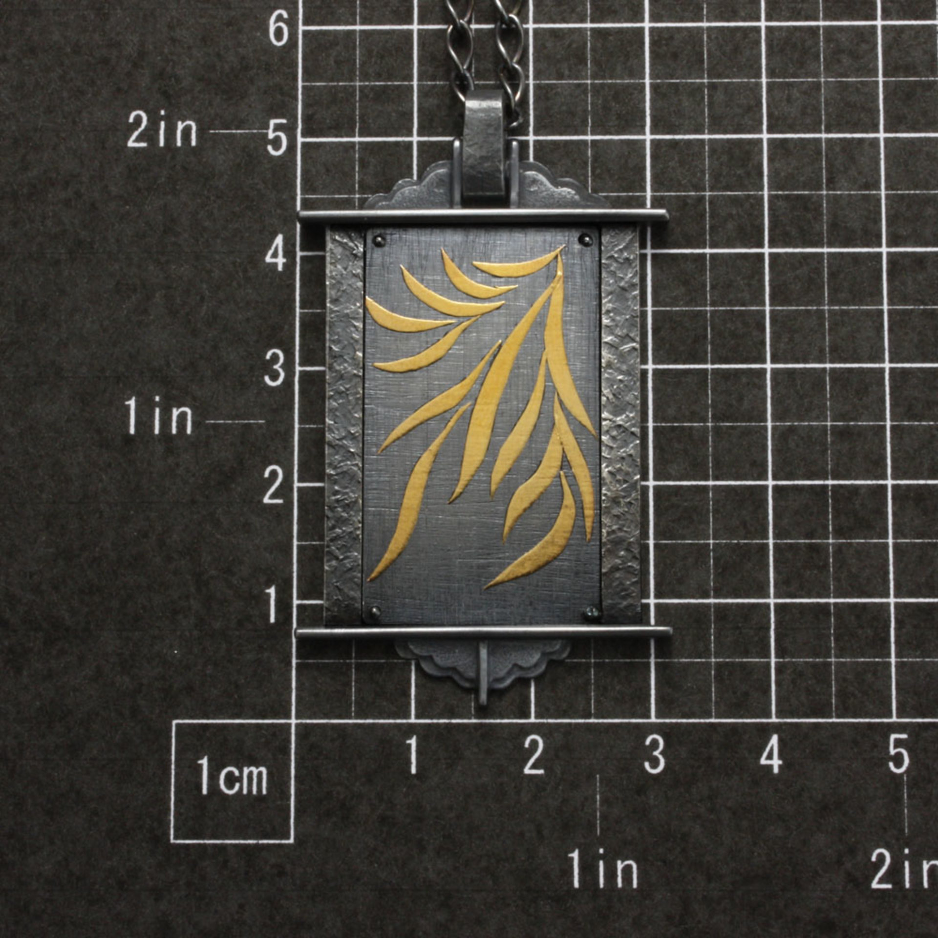 SOLD: Thriving leaves rectangle Keum Boo pendant