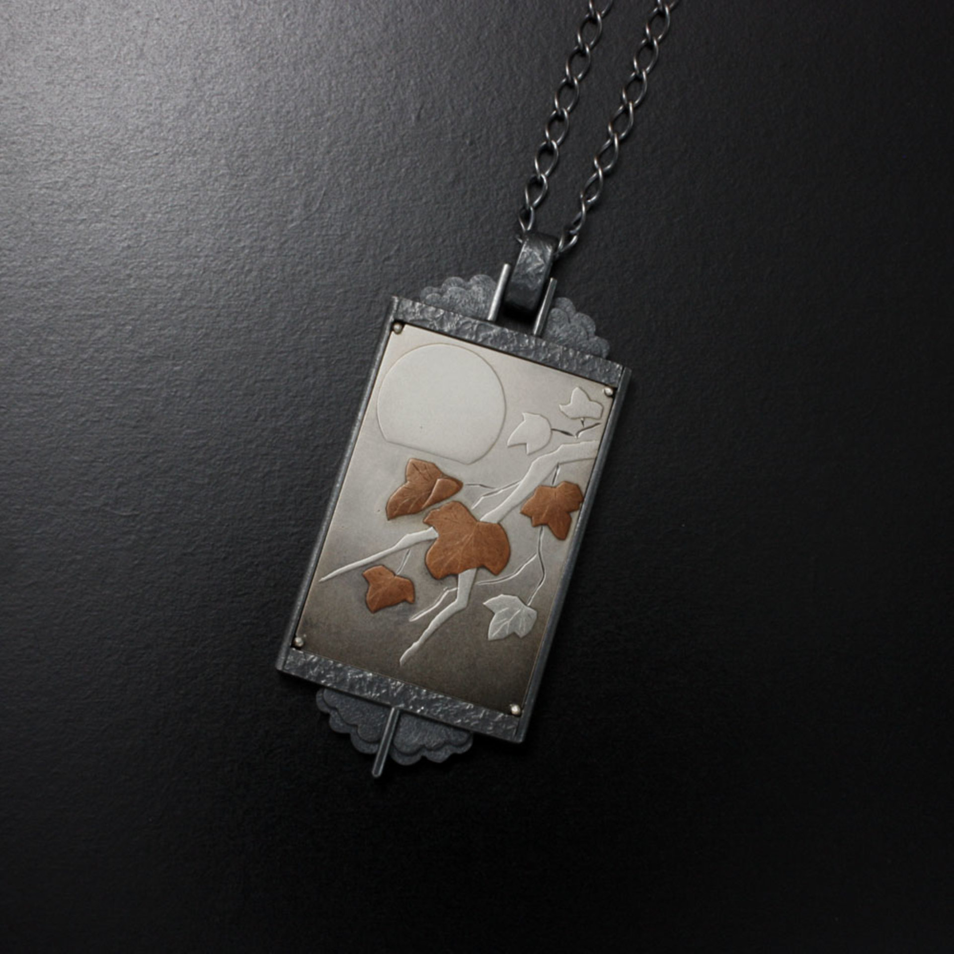 The moon and the leaves Keum Boo silver picture pendant