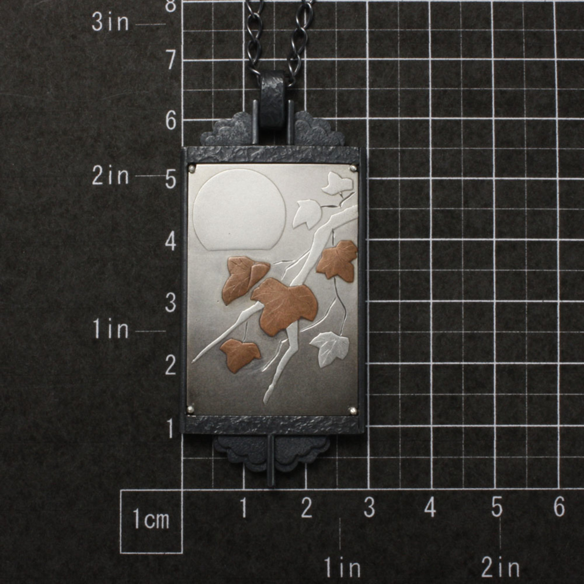 The moon and the leaves Keum Boo silver picture pendant