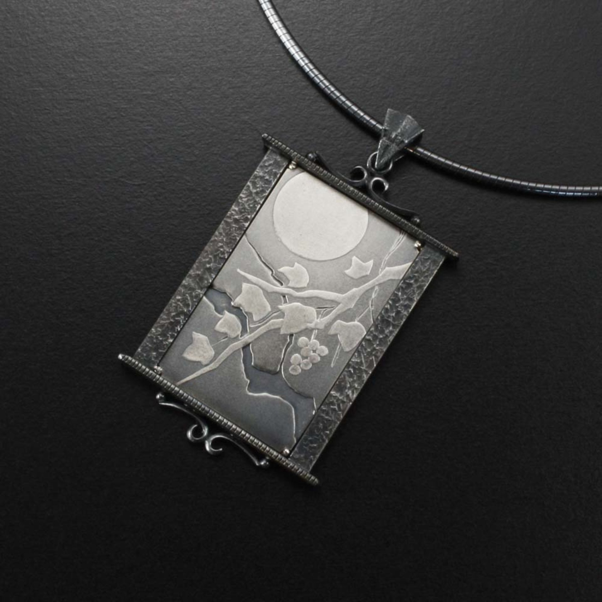 SOLD: The moon and leaves Keum Boo silver pendant II