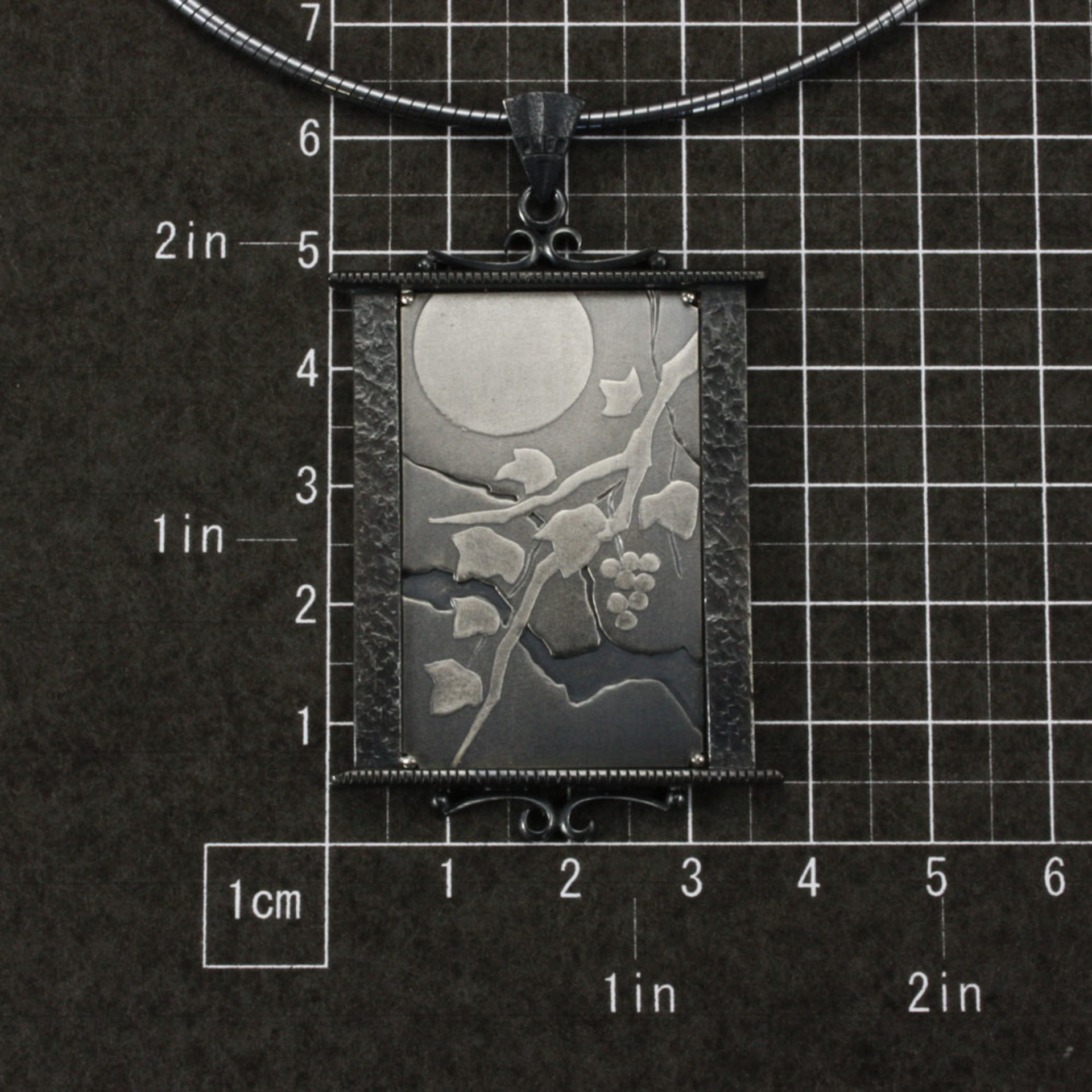 SOLD: The moon and leaves Keum Boo silver pendant II