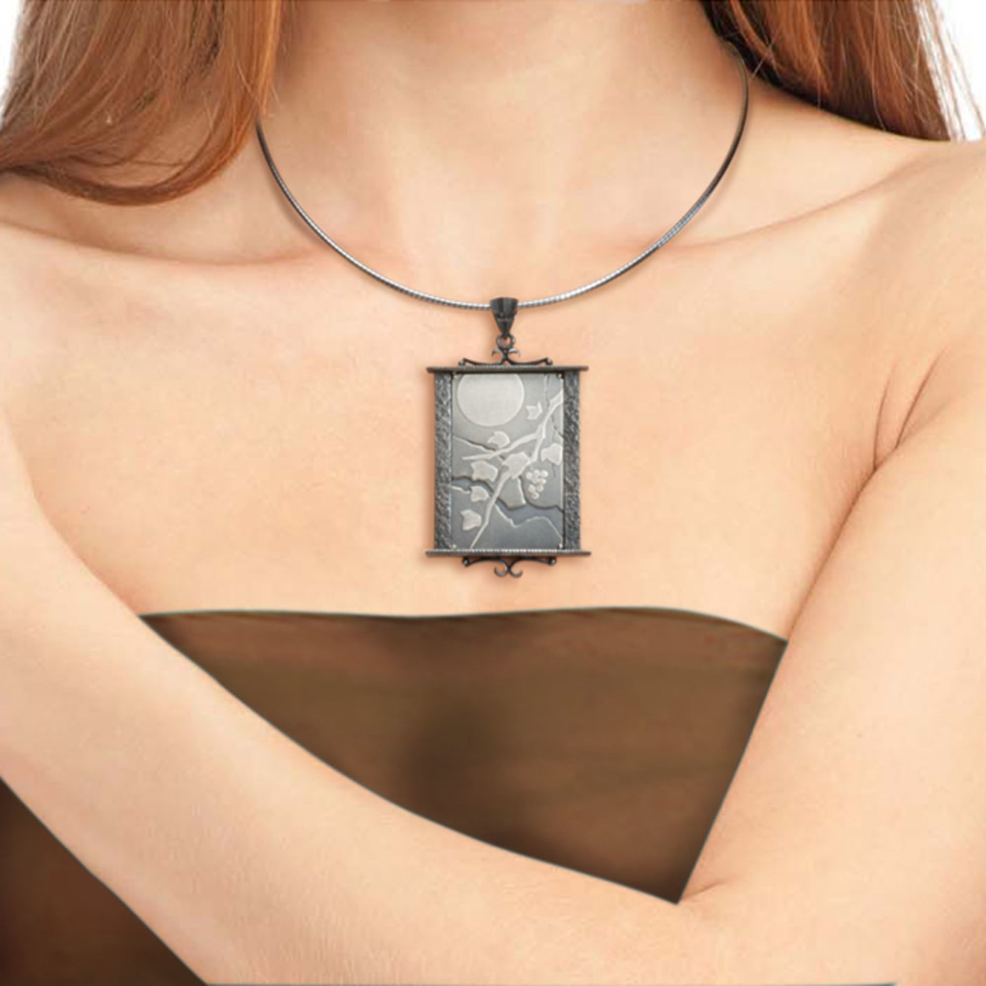 SOLD: The moon and leaves Keum Boo silver pendant II