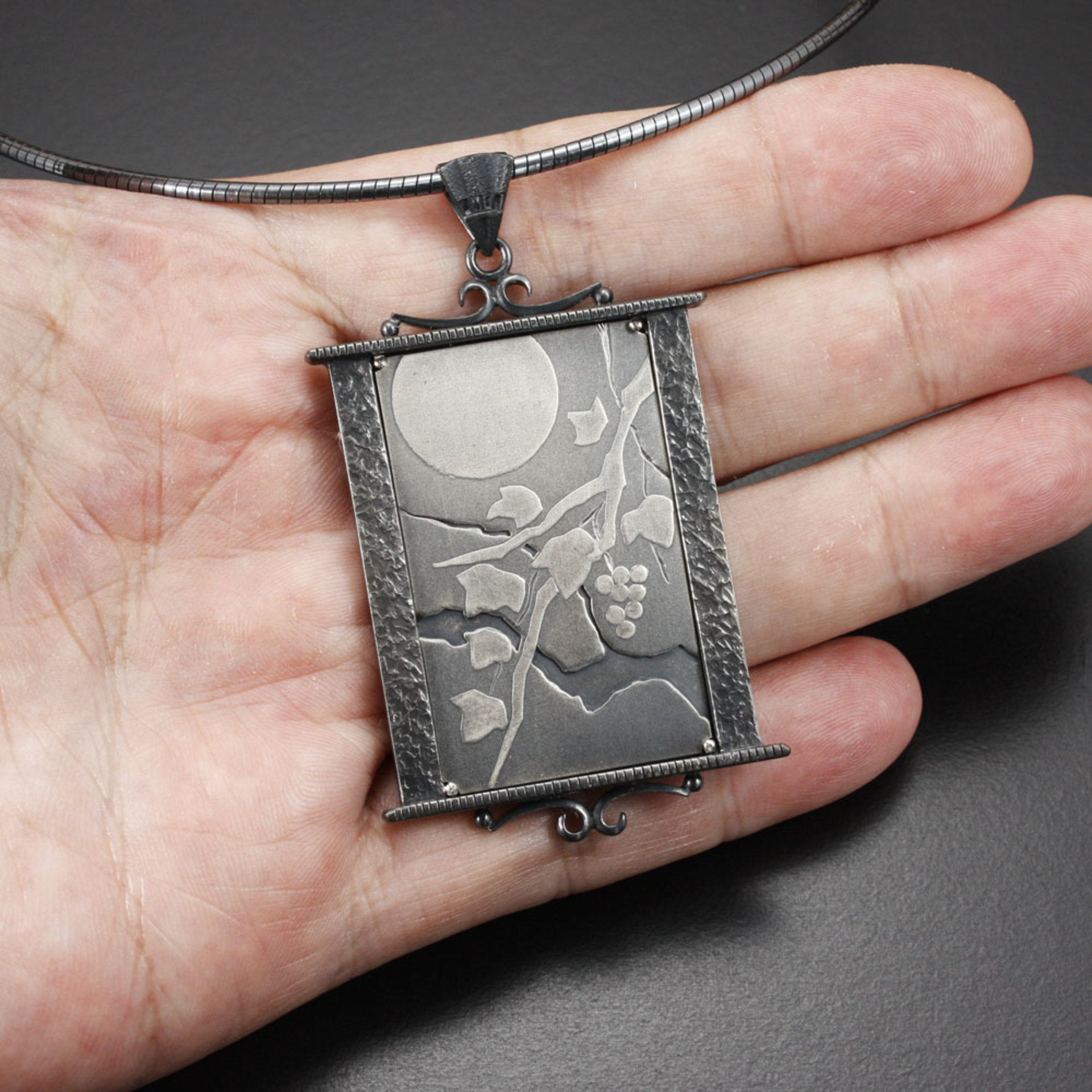 SOLD: The moon and leaves Keum Boo silver pendant II