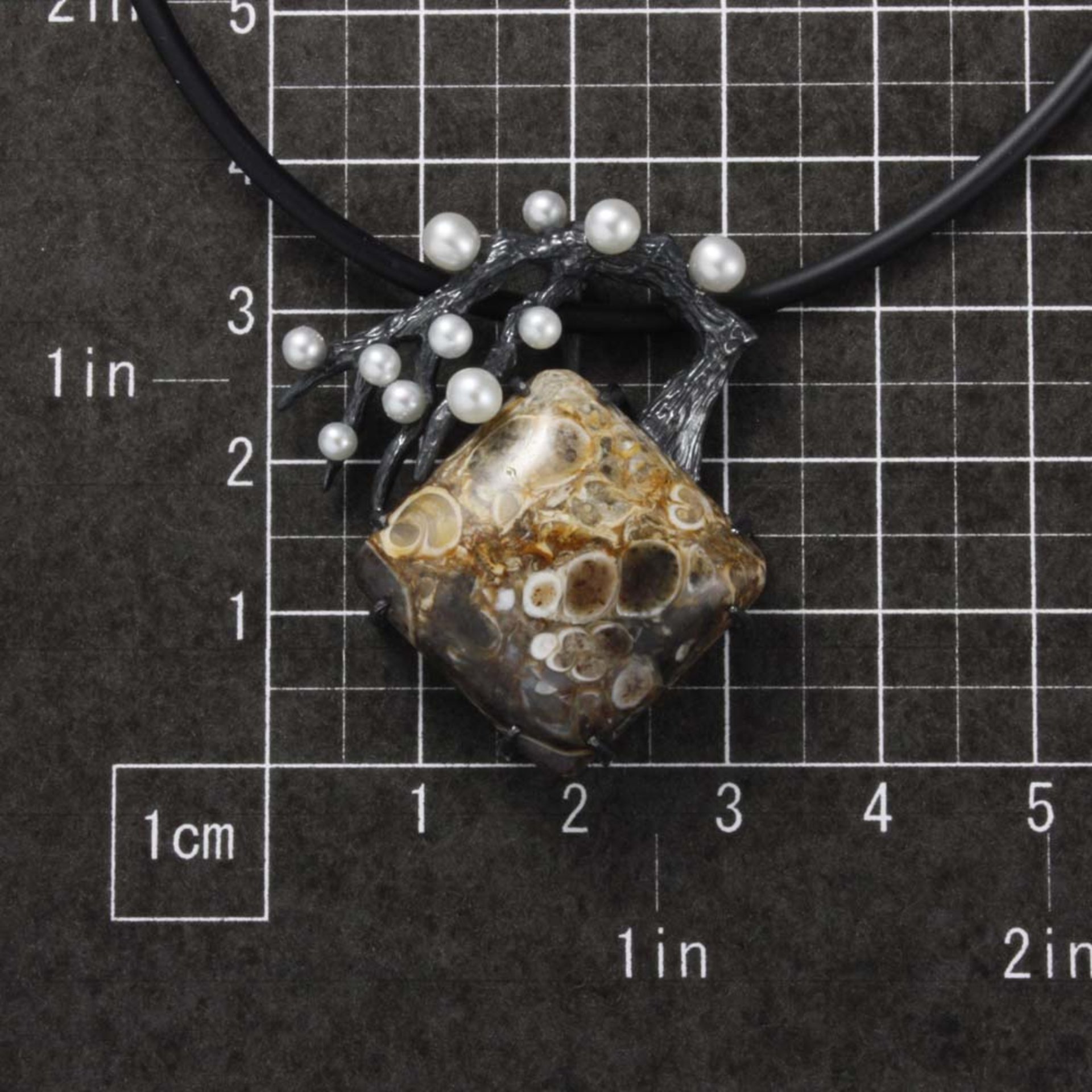 SOLD: White pearl blossom tree on an agate pendant