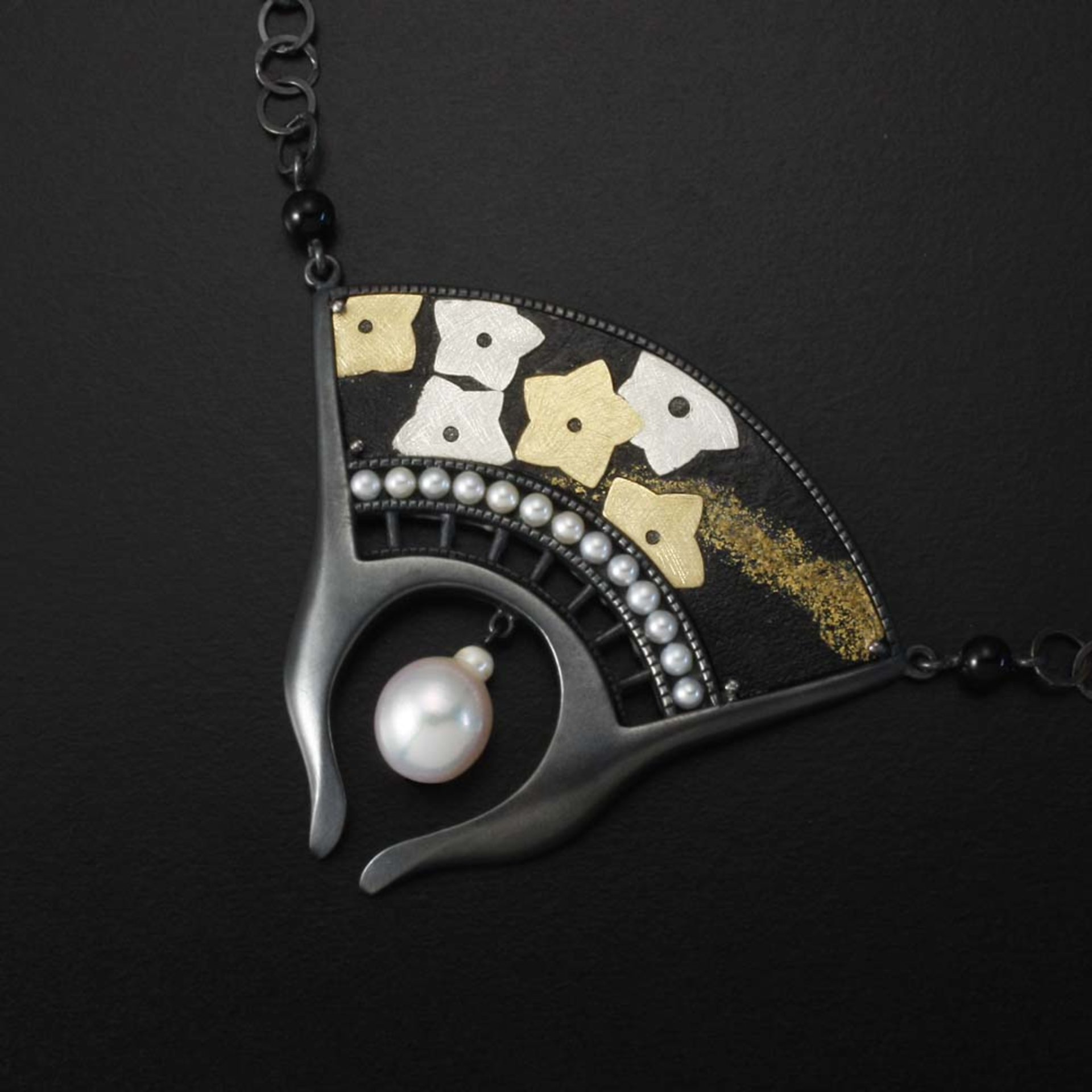 SOLD: Bellflower motif pendant with a baroque pearl